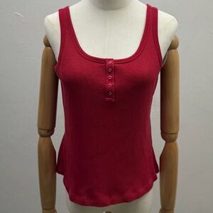 Valerie Stevens Casual Red Ribbed Tank Top Henley Pima Cotton